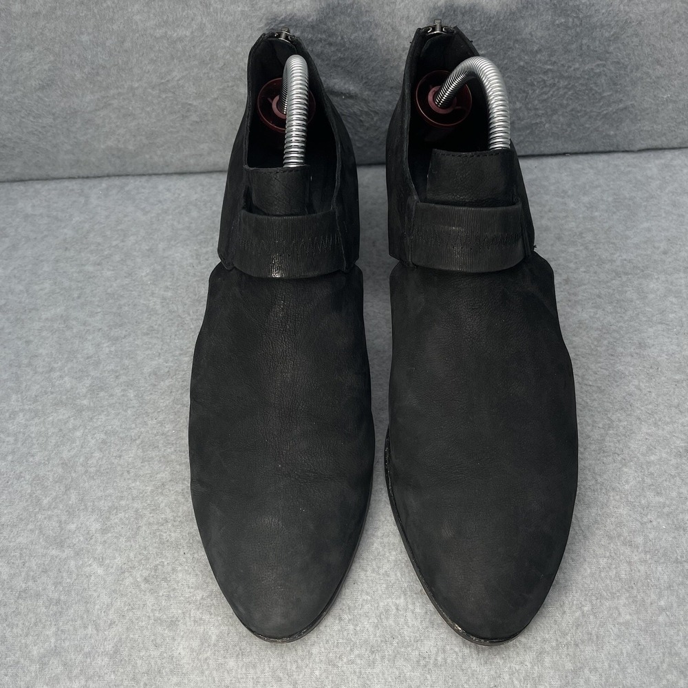 Eileen Fisher Ives Women's 10 Black Nubuck Leather Moto Wedge Heel Ankle Boots - Picture 2 of 10